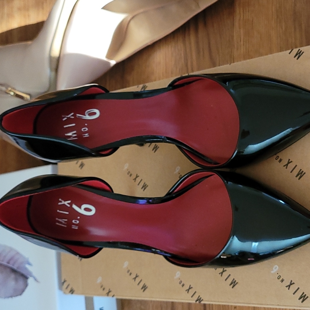 Mix no.6 black heels shoes sexy 6.5 brand new in box patent shiny dawnira style